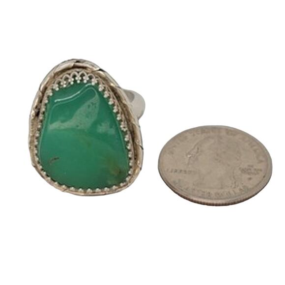 Early Jerry Roan researched Sterling Silver Green Turquoise Mens Ring sz 11.75 - Picture 7 of 10